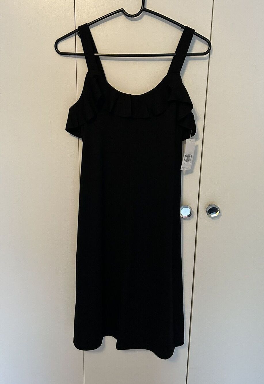 Peach Brand Sheath Style Havana Dress With Ruffle At Chest Black Size S
